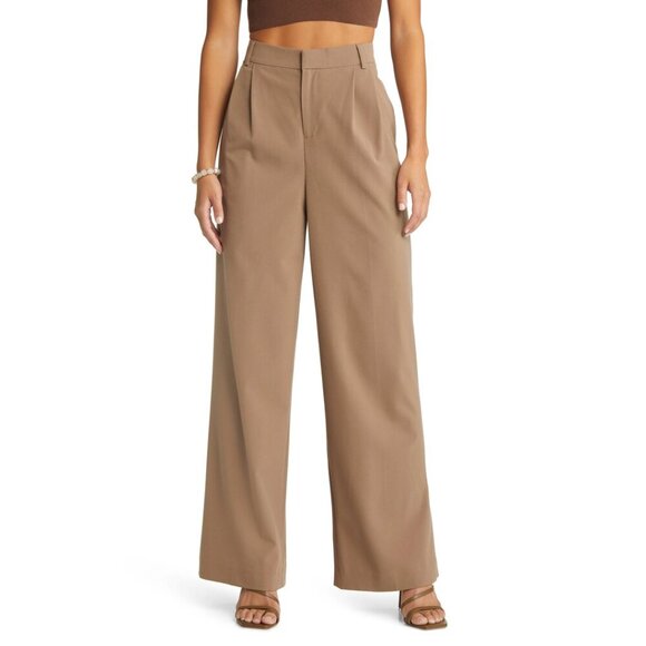 OPEN EDIT Nordstrom Relaxed Waist Wide Leg Trousers in Brown Caribou Size Small - Picture 1 of 11